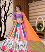 Muslin Cotton Lehenga Choli Set With Digital Print And Mirror Work