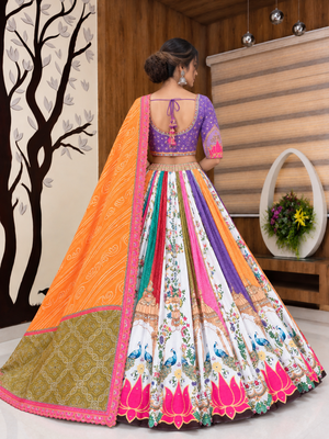 Muslin Cotton Lehenga Choli Set With Digital Print And Mirror Work 2