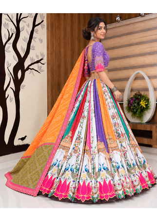 Muslin Cotton Lehenga Choli Set With Digital Print And Mirror Work 4