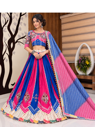 Muslin Cotton Double Layer Lehenga Choli Set With Mirror Work 1
