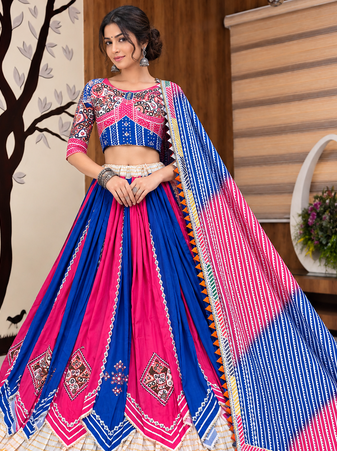 Muslin Cotton Double Layer Lehenga Choli Set With Mirror Work