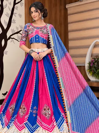 Muslin Cotton Double Layer Lehenga Choli Set With Mirror Work