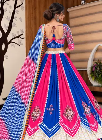 Muslin Cotton Double Layer Lehenga Choli Set With Mirror Work