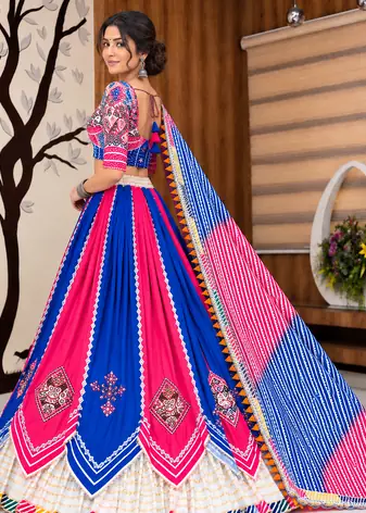 Muslin Cotton Double Layer Lehenga Choli Set With Mirror Work