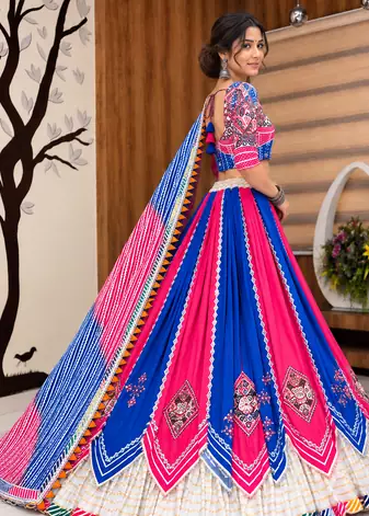 Muslin Cotton Double Layer Lehenga Choli Set With Mirror Work