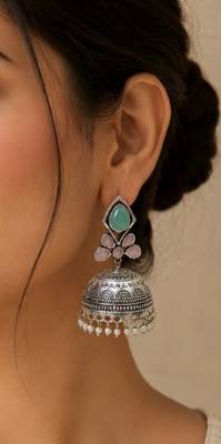 Green trendy silver plated earrings for women 2