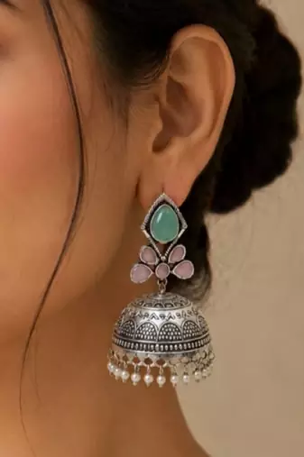 Green trendy silver plated earrings for women