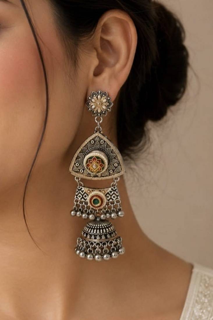 Multicolor trendy silver plated earrings for women