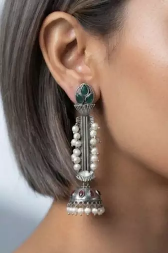 White trendy silver plated earrings for women