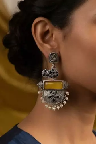 Yellow trendy silver plated earrings for women