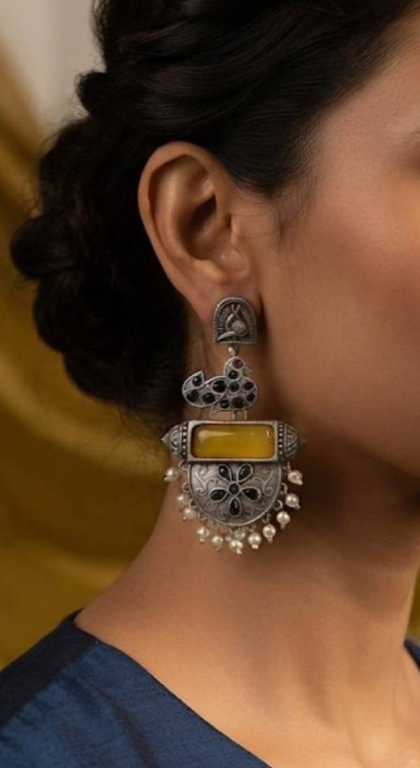 Yellow trendy silver plated earrings for women