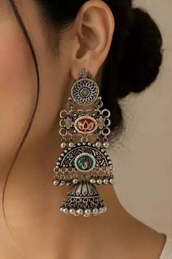 Silver trendy silver plated earrings for women