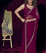 Wine sequin embroidery work georgette designer saree for women
