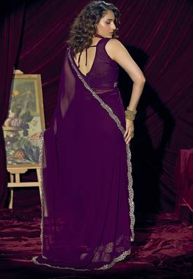 Purple sequin embroidery work georgette designer saree for women 3