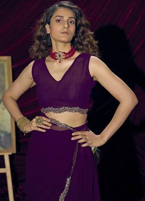 Purple sequin embroidery work georgette designer saree for women 5