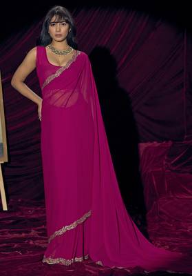 Magenta sequin embroidery work georgette designer saree for women 1