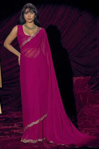 Magenta sequin embroidery work georgette designer saree for women