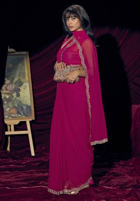 Magenta sequin embroidery work georgette designer saree for women 2