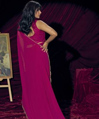 Magenta sequin embroidery work georgette designer saree for women 3