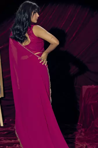 Magenta sequin embroidery work georgette designer saree for women