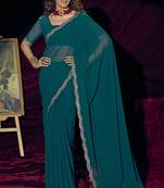 Teal blue sequin embroidery work georgette designer saree for women