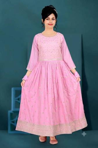 Ethnicraze Pink gown embroidered with dupatta