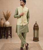Men's silk green embroidery kurta-jacket-set