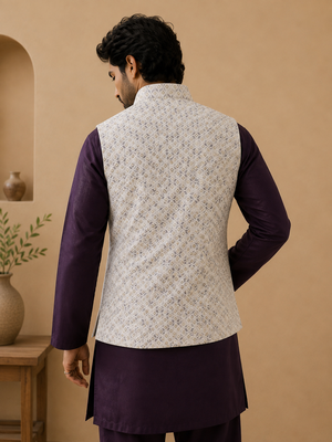 Men's silk maroon embroidery kurta-jacket-set 2