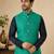 Men's silk blue embroidery kurta-jacket-set