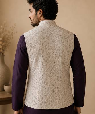 Men's silk maroon embroidery kurta-jacket-set 3