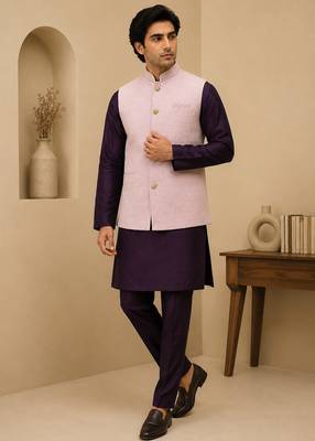 Men's silk maroon embroidery kurta-jacket-set 2