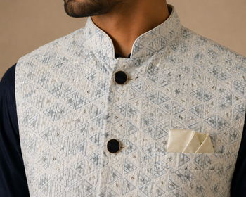 Men's silk blue embroidery kurta-jacket-set 4