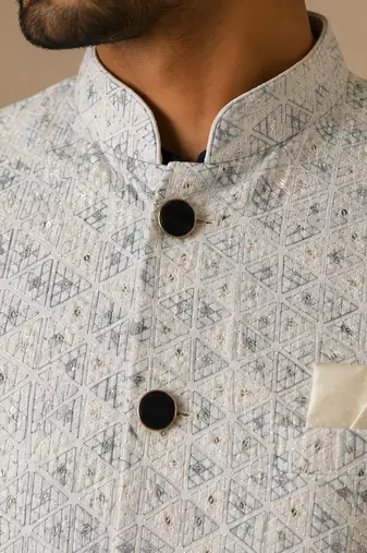 Men's silk blue embroidery kurta-jacket-set