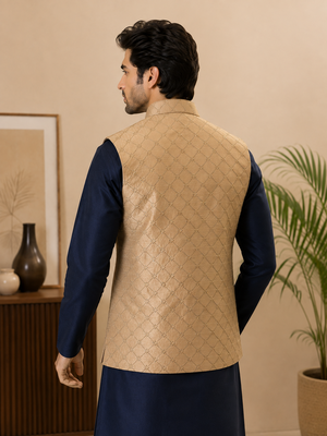 Men's silk blue embroidery kurta-jacket-set 3