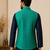 Men's silk blue embroidery kurta-jacket-set