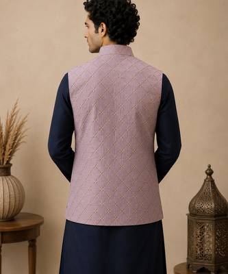 Men's silk blue embroidery kurta-jacket-set 2
