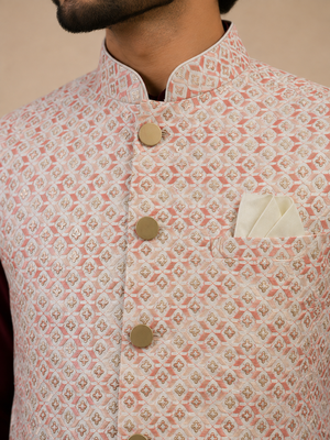 Men's silk maroon embroidery kurta-jacket-set 3