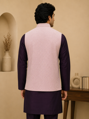 Men's silk maroon embroidery kurta-jacket-set 3