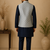 Men's silk blue embroidery kurta-jacket-set