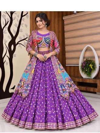 Muslin Cotton Double Layer Lehenga Choli Set With Mirror Work 1