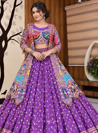 Muslin Cotton Double Layer Lehenga Choli Set With Mirror Work