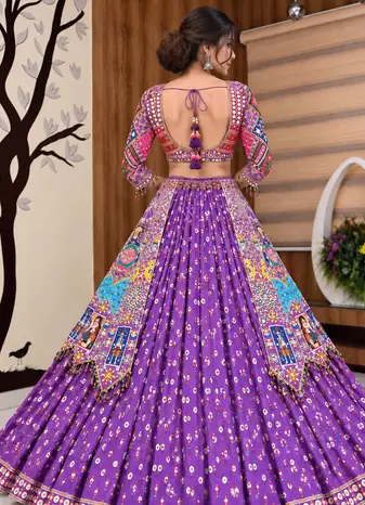 Muslin Cotton Double Layer Lehenga Choli Set With Mirror Work
