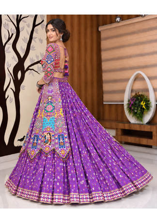 Muslin Cotton Double Layer Lehenga Choli Set With Mirror Work 3