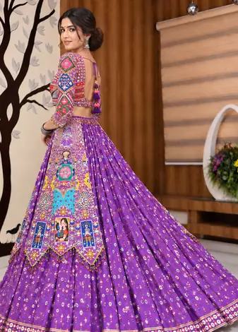 Muslin Cotton Double Layer Lehenga Choli Set With Mirror Work