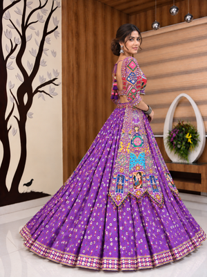 Muslin Cotton Double Layer Lehenga Choli Set With Mirror Work 4