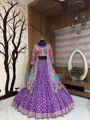 Muslin Cotton Double Layer Lehenga Choli Set With Mirror Work 5