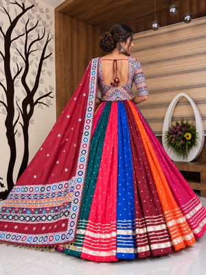 Muslin Cotton Double Layer Lehenga Choli Set With Mirror Work 2