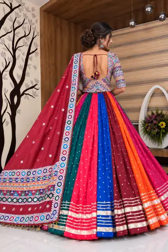 Muslin Cotton Double Layer Lehenga Choli Set With Mirror Work