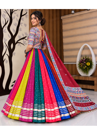 Muslin Cotton Double Layer Lehenga Choli Set With Mirror Work 3