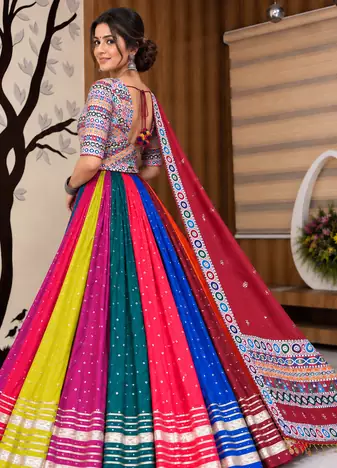 Muslin Cotton Double Layer Lehenga Choli Set With Mirror Work